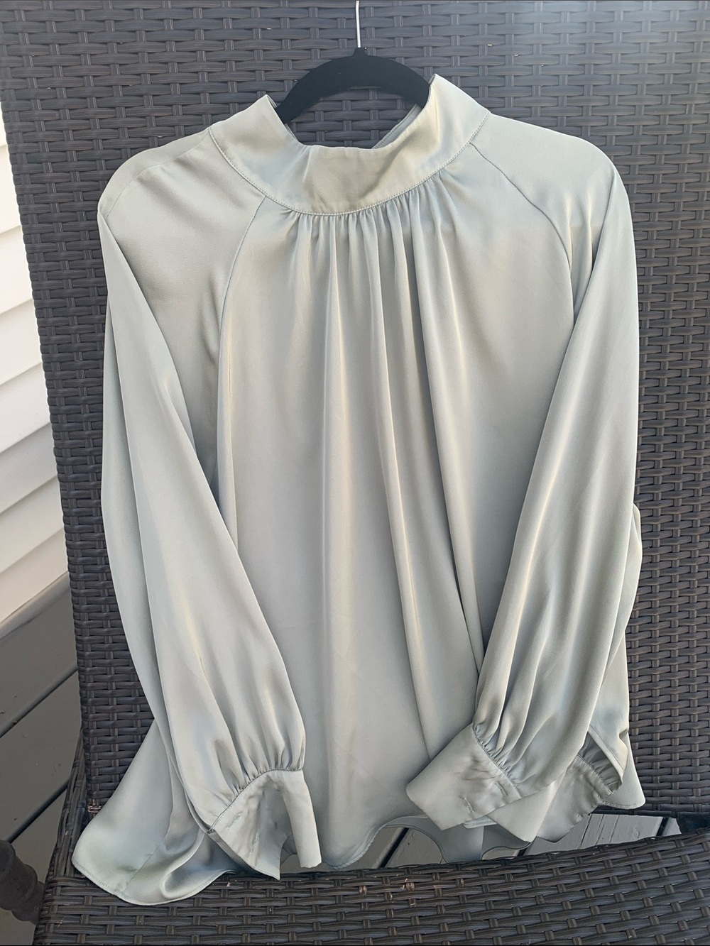 H&M Light Sage Green Mock-Neck Long Sleeve Blouse